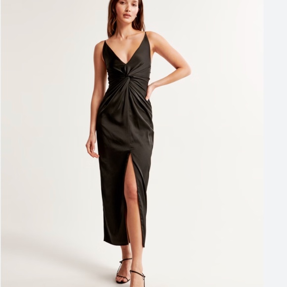 Abercrombie & Fitch Black draped Twist-Front Maxi Dress - Picture 1 of 8